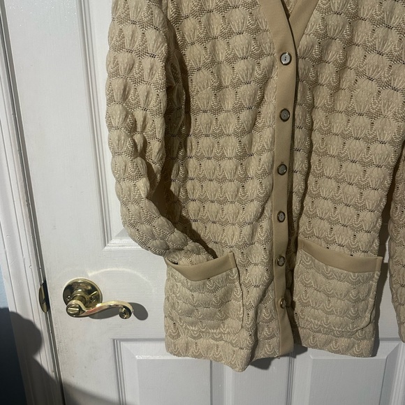 Retro Crochet Metallic Sweater Metallic Cardigan Sweater Set Crochet Cream - Picture 6 of 8